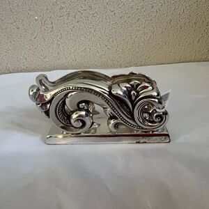 Brighton Silver Card Holder Ornate Scroll Design Desk Office Decor Elegant Gift